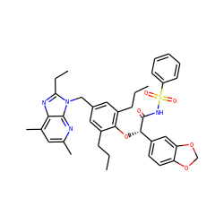 CCCc1cc(Cn2c(CC)nc3c(C)cc(C)nc32)cc(CCC)c1O[C@H](C(=O)NS(=O)(=O)c1ccccc1)c1ccc2c(c1)OCO2 ZINC000049599984