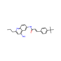 CCCc1cc(N)c2cc(NC(=O)/C=C/c3ccc(C(C)(C)C)cc3)ccc2n1 ZINC000036351821