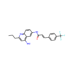 CCCc1cc(N)c2cc(NC(=O)/C=C/c3ccc(C(F)(F)F)cc3)ccc2n1 ZINC000036351838