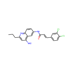 CCCc1cc(N)c2cc(NC(=O)/C=C/c3ccc(Cl)c(Cl)c3)ccc2n1 ZINC000036351732