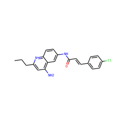 CCCc1cc(N)c2cc(NC(=O)/C=C/c3ccc(Cl)cc3)ccc2n1 ZINC000036351702