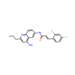 CCCc1cc(N)c2cc(NC(=O)/C=C/c3ccc(Cl)cc3Cl)ccc2n1 ZINC000038149813