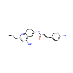 CCCc1cc(N)c2cc(NC(=O)/C=C/c3ccc(N)cc3)ccc2n1 ZINC000036351736