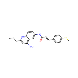 CCCc1cc(N)c2cc(NC(=O)/C=C/c3ccc(SC)cc3)ccc2n1 ZINC000036351811