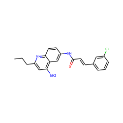 CCCc1cc(N)c2cc(NC(=O)/C=C/c3cccc(Cl)c3)ccc2n1 ZINC000036351814