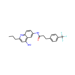 CCCc1cc(N)c2cc(NC(=O)CCc3ccc(C(F)(F)F)cc3)ccc2n1 ZINC000036351742