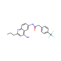 CCCc1cc(N)c2cc(NC(=O)Cc3ccc(C(F)(F)F)cc3)ccc2n1 ZINC000036351743