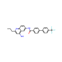 CCCc1cc(N)c2cc(NC(=O)c3ccc(-c4ccc(C(F)(F)F)cc4)cc3)ccc2n1 ZINC000034376844
