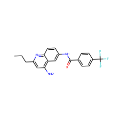 CCCc1cc(N)c2cc(NC(=O)c3ccc(C(F)(F)F)cc3)ccc2n1 ZINC000036351741