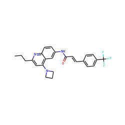 CCCc1cc(N2CCC2)c2cc(NC(=O)/C=C/c3ccc(C(F)(F)F)cc3)ccc2n1 ZINC000036351780