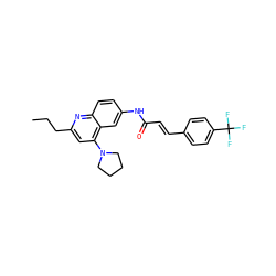 CCCc1cc(N2CCCC2)c2cc(NC(=O)/C=C/c3ccc(C(F)(F)F)cc3)ccc2n1 ZINC000036351781