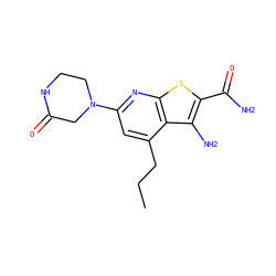 CCCc1cc(N2CCNC(=O)C2)nc2sc(C(N)=O)c(N)c12 ZINC000045260450