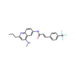 CCCc1cc(NC)c2cc(NC(=O)/C=C/c3ccc(C(F)(F)F)cc3)ccc2n1 ZINC000036351881