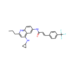 CCCc1cc(NC2CC2)c2cc(NC(=O)/C=C/c3ccc(C(F)(F)F)cc3)ccc2n1 ZINC000038149838