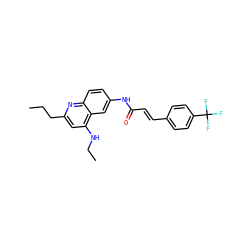 CCCc1cc(NCC)c2cc(NC(=O)/C=C/c3ccc(C(F)(F)F)cc3)ccc2n1 ZINC000036351895