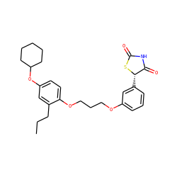 CCCc1cc(OC2CCCCC2)ccc1OCCCOc1cccc([C@@H]2SC(=O)NC2=O)c1 ZINC000012358500