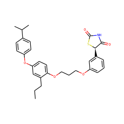 CCCc1cc(Oc2ccc(C(C)C)cc2)ccc1OCCCOc1cccc([C@H]2SC(=O)NC2=O)c1 ZINC000012358485