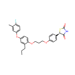 CCCc1cc(Oc2ccc(F)c(C)c2)ccc1OCCCOc1ccc([C@H]2SC(=O)NC2=O)cc1 ZINC000098082786