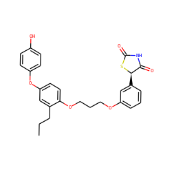 CCCc1cc(Oc2ccc(O)cc2)ccc1OCCCOc1cccc([C@H]2SC(=O)NC2=O)c1 ZINC000012358495