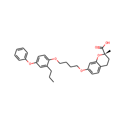 CCCc1cc(Oc2ccccc2)ccc1OCCCCOc1ccc2c(c1)O[C@](C)(C(=O)O)CC2 ZINC000012358549