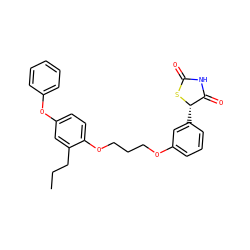 CCCc1cc(Oc2ccccc2)ccc1OCCCOc1cccc([C@@H]2SC(=O)NC2=O)c1 ZINC000012358483