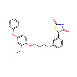 CCCc1cc(Oc2ccccc2)ccc1OCCCOc1cccc([C@H]2SC(=O)NC2=O)c1 ZINC000003817160