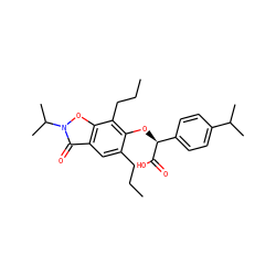 CCCc1cc2c(=O)n(C(C)C)oc2c(CCC)c1O[C@H](C(=O)O)c1ccc(C(C)C)cc1 ZINC000012358599