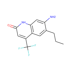 CCCc1cc2c(C(F)(F)F)cc(=O)[nH]c2cc1N ZINC000014968345