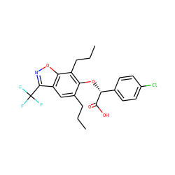 CCCc1cc2c(C(F)(F)F)noc2c(CCC)c1O[C@@H](C(=O)O)c1ccc(Cl)cc1 ZINC000013539316