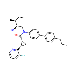 CCCc1ccc(-c2ccc(N(C[C@@H](N)[C@@H](C)CC)C(=O)[C@@H]3C[C@H]3c3ncccc3F)cc2)cc1 ZINC000200090674