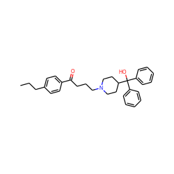 CCCc1ccc(C(=O)CCCN2CCC(C(O)(c3ccccc3)c3ccccc3)CC2)cc1 ZINC000035984942