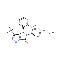 CCCc1ccc(N2C(=O)c3[nH]nc(C(C)(C)C)c3[C@H]2c2ccccc2OC)cc1 ZINC000096176950