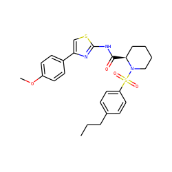 CCCc1ccc(S(=O)(=O)N2CCCC[C@@H]2C(=O)Nc2nc(-c3ccc(OC)cc3)cs2)cc1 ZINC000084713725