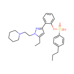 CCCc1ccc(S(=O)(=O)Oc2ccccc2-c2cc(CC)n(CCN3CCCCC3)n2)cc1 ZINC000096283459