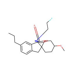 CCCc1ccc2c(c1)[C@]1(NC(=O)N(CCF)C1=O)C1(CCC(OC)CC1)C2 ZINC000201242530