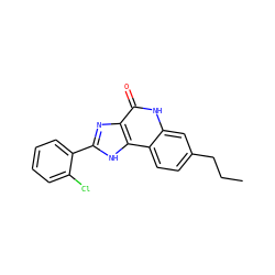 CCCc1ccc2c(c1)[nH]c(=O)c1nc(-c3ccccc3Cl)[nH]c12 ZINC000096270725