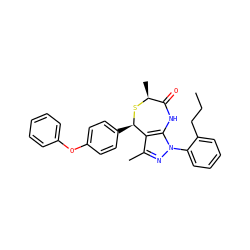 CCCc1ccccc1-n1nc(C)c2c1NC(=O)[C@H](C)S[C@@H]2c1ccc(Oc2ccccc2)cc1 ZINC000084652780