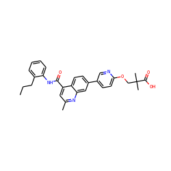 CCCc1ccccc1NC(=O)c1cc(C)nc2cc(-c3ccc(OCC(C)(C)C(=O)O)nc3)ccc12 ZINC000113690481