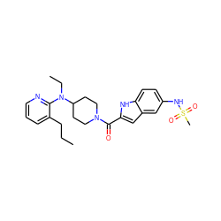 CCCc1cccnc1N(CC)C1CCN(C(=O)c2cc3cc(NS(C)(=O)=O)ccc3[nH]2)CC1 ZINC000013801182