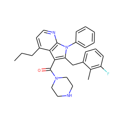 CCCc1ccnc2c1c(C(=O)N1CCNCC1)c(Cc1cccc(F)c1C)n2-c1ccccc1 ZINC000072181676