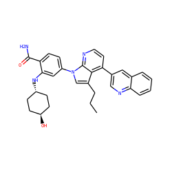 CCCc1cn(-c2ccc(C(N)=O)c(N[C@H]3CC[C@H](O)CC3)c2)c2nccc(-c3cnc4ccccc4c3)c12 ZINC000261177415
