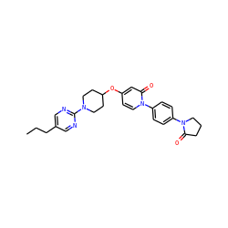CCCc1cnc(N2CCC(Oc3ccn(-c4ccc(N5CCCC5=O)cc4)c(=O)c3)CC2)nc1 ZINC000118665822