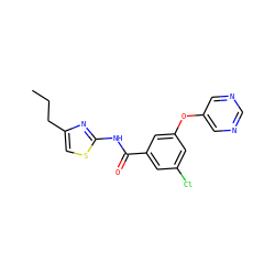 CCCc1csc(NC(=O)c2cc(Cl)cc(Oc3cncnc3)c2)n1 ZINC000096938936