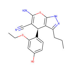 CCCc1n[nH]c2c1[C@@H](c1ccc(O)cc1OCC)C(C#N)=C(N)O2 ZINC000005066812