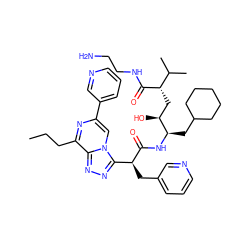 CCCc1nc(-c2cccnc2)cn2c([C@H](Cc3cccnc3)C(=O)N[C@H](CC3CCCCC3)[C@@H](O)C[C@H](C(=O)NCCN)C(C)C)nnc12 ZINC000026387636