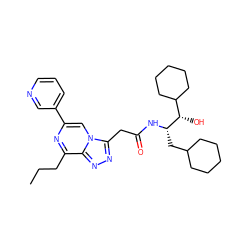 CCCc1nc(-c2cccnc2)cn2c(CC(=O)N[C@@H](CC3CCCCC3)[C@@H](O)C3CCCCC3)nnc12 ZINC000026395411