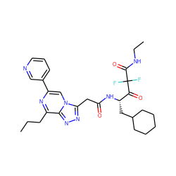 CCCc1nc(-c2cccnc2)cn2c(CC(=O)N[C@@H](CC3CCCCC3)C(=O)C(F)(F)C(=O)NCC)nnc12 ZINC000003920675