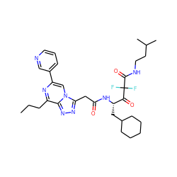 CCCc1nc(-c2cccnc2)cn2c(CC(=O)N[C@@H](CC3CCCCC3)C(=O)C(F)(F)C(=O)NCCC(C)C)nnc12 ZINC000003920674