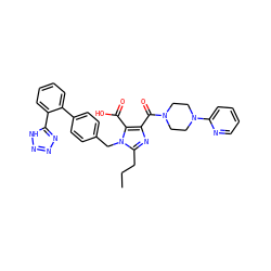 CCCc1nc(C(=O)N2CCN(c3ccccn3)CC2)c(C(=O)O)n1Cc1ccc(-c2ccccc2-c2nnn[nH]2)cc1 ZINC000026289749