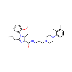 CCCc1nc(C(=O)NCCCN2CCN(c3cccc(C)c3C)CC2)c(C)n1-c1ccccc1OC ZINC000072106420